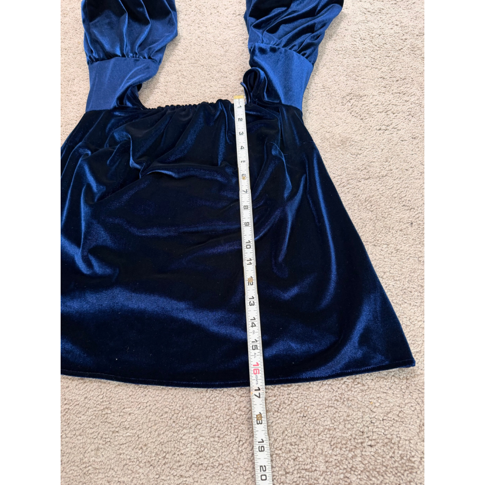 Women's Petersyn Blue Velvet Off-Shoulder Blouse Sz S Romantic Luxe Holiday Glam - Picture 8 of 13